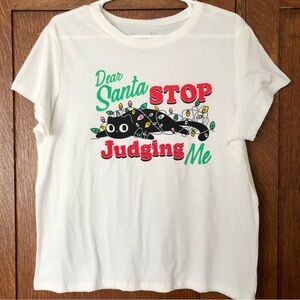 Christmas Black Cat Women's" Dear Santa Stop Judging Me" Graphic Tee lights L